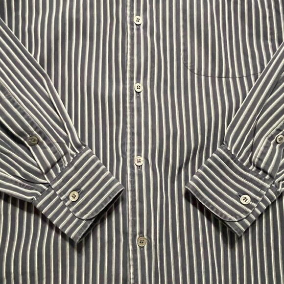 Brioni Modern LS Button Up Shirt Italy Made Pinstripe Dark Gray Large Men - Picture 3 of 10